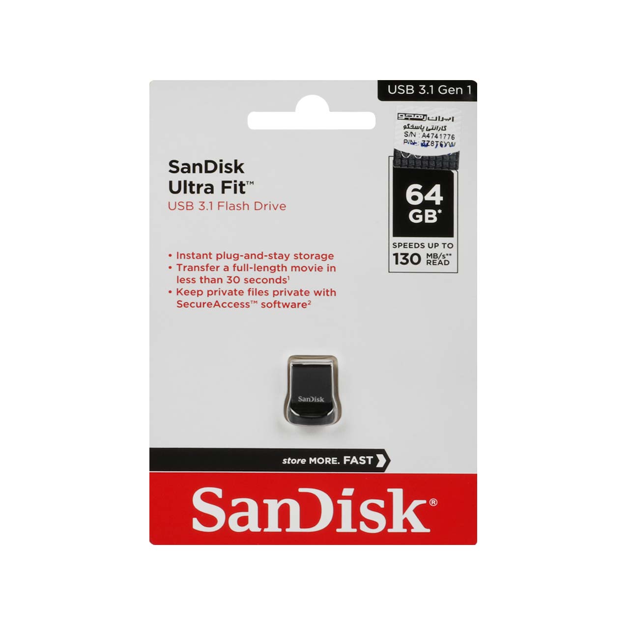 فلش 64 گیگ سان دیسک USB 3.2 مدل ULTRA FIT